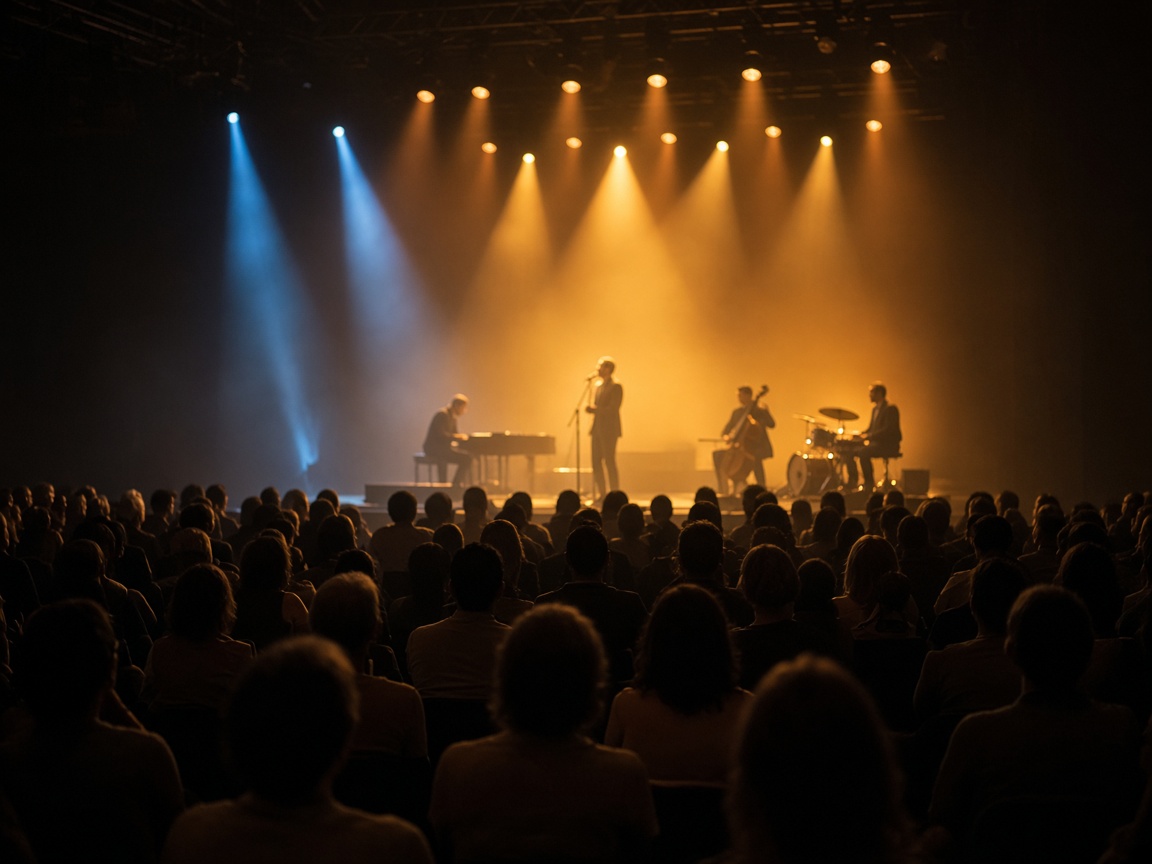 Ambiente de arena con iluminación cálida en concierto